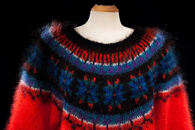 Woman's Icelandic design lightweight mohair crewneck sweater with snowflake pattern
