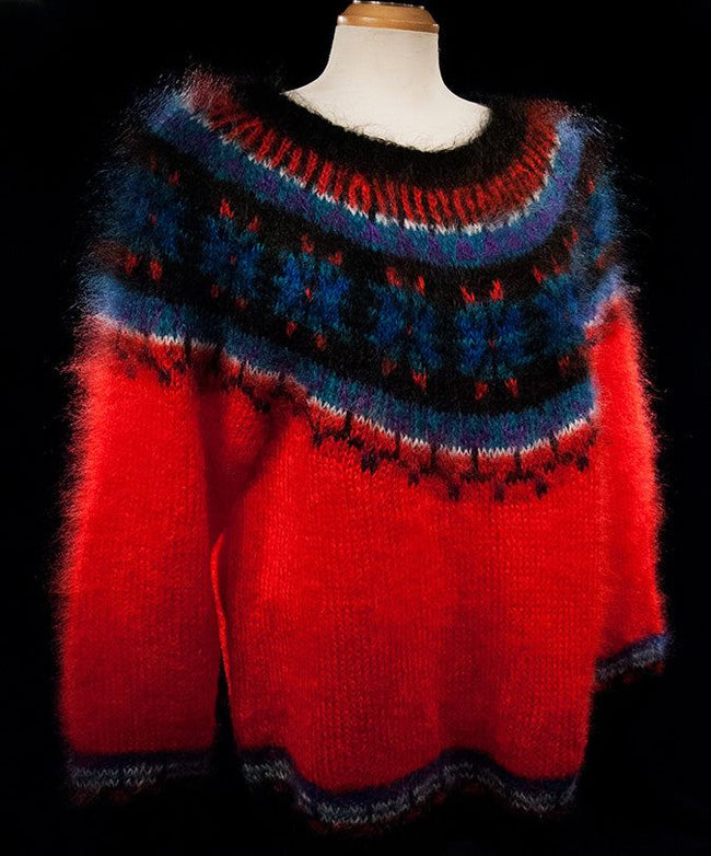 Woman's Icelandic design mohair crewneck sweater with snowflake pattern
