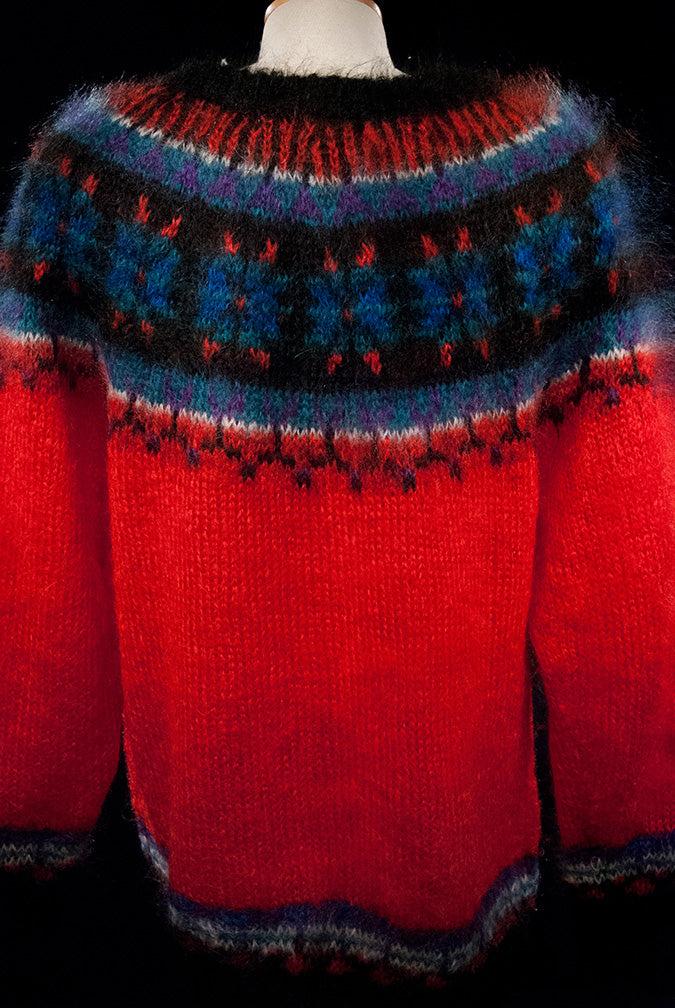 Woman's Icelandic design lightweight warm mohair sweater with snowflake pattern
