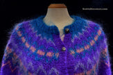 Colorful woman's mohair cardigan sweater with metal buttons and nylon lining by Icelandic design