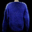 Woman's blue speckled mohair v-neck sweater with colorful knit-in specks by Icelandic Design, medium size, pre-owned