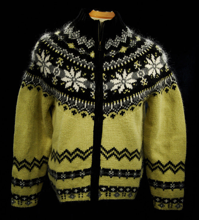 Woman's Black/Yellow Zipper-Front Angora Turtleneck Sweater