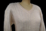 Woman's white angora rib-knit V-neck sweater by Christine Phillipe in small size