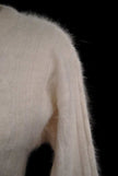 Woman's white angora rib-knit V-neck sweater by Christine Phillipe in size small