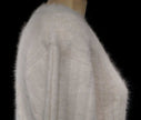 Woman's white angora rib-knit V-neck sweater in small size displayed on a mannequin