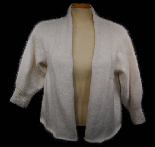 Woman's White Angora Shrug Cardigan Sweater by Moda International