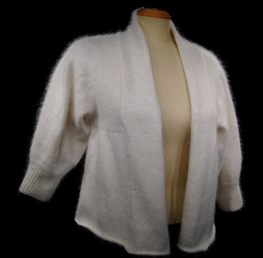 Woman's White Angora Shrug Cardigan Sweater by Moda International