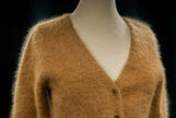 Beige woman's cardigan angora sweater by J.Crew in small size on mannequin