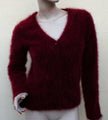 Red small woman's angora cardigan sweater by J.Crew with long sleeves and button front