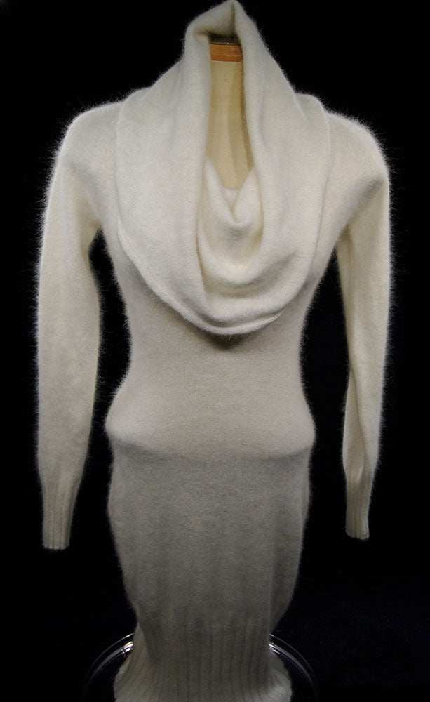 White Angora Sweaterdress ivory cowl-neck open back by Moda International in small size
