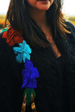 Woman's black angora cardigan sweater with colorful peacock design on back, plus size 2XL, nylon lined
