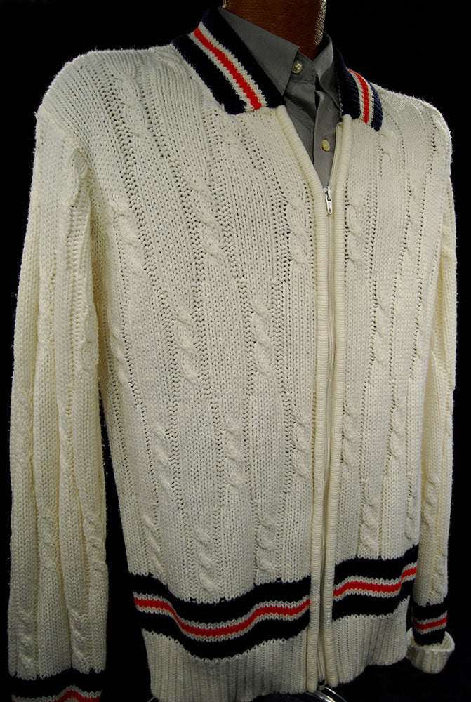 Men's Retro Tennis Sweater Zipper-Front Cardigan