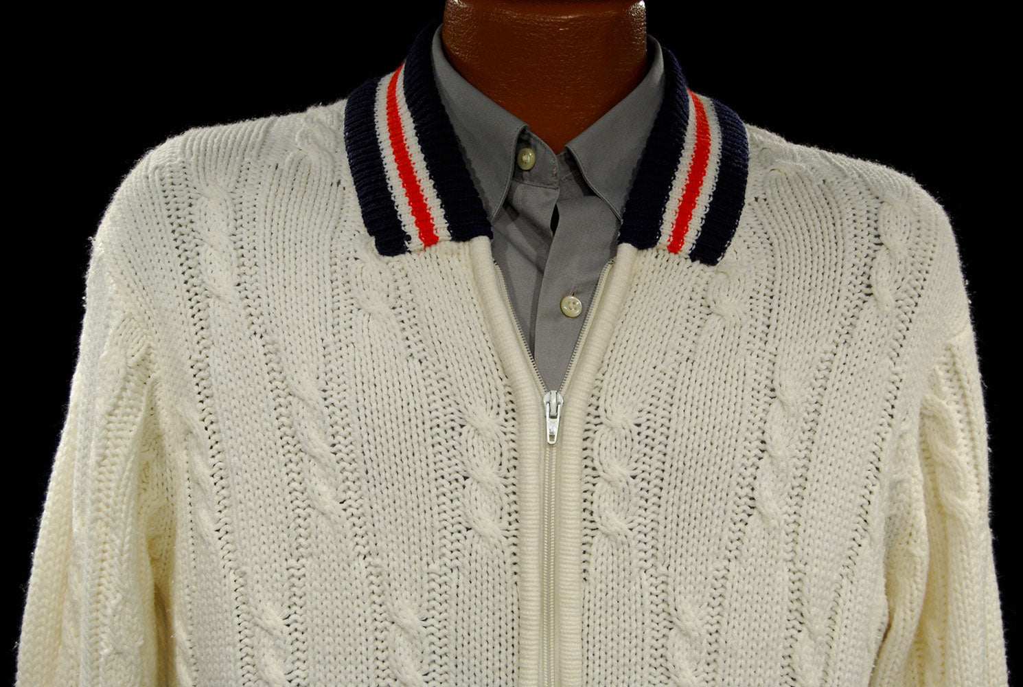 Men's Retro Tennis Sweater Zipper-Front Cardigan