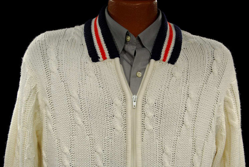 Men's Retro Tennis Sweater Zipper-Front Cardigan