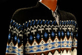 Men's retro zipper-front white cardigan with Native American design and front pockets, size small