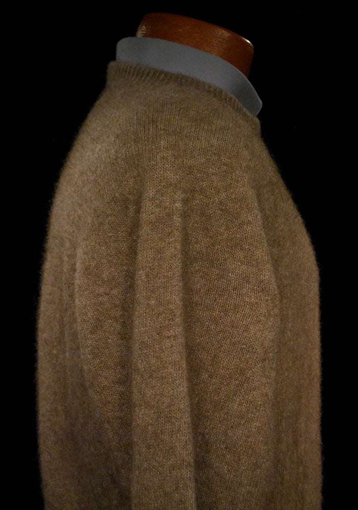 Men's medium possum-colored crewneck sweater made from New Zealand possum fur yarn by Lothlorian