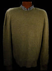 Heather-sage green men's cashmere crewneck sweater by Gene Meyer, medium size 44 chest, 100% cashmere pullover