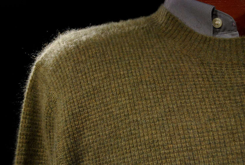 Men's Heather-Sage Green Cashmere Crewneck Sweater Medium Size by Gene Meyer