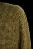 Heather-sage green men's cashmere crewneck sweater by Gene Meyer, medium size 44, fair-grade fiber pullover