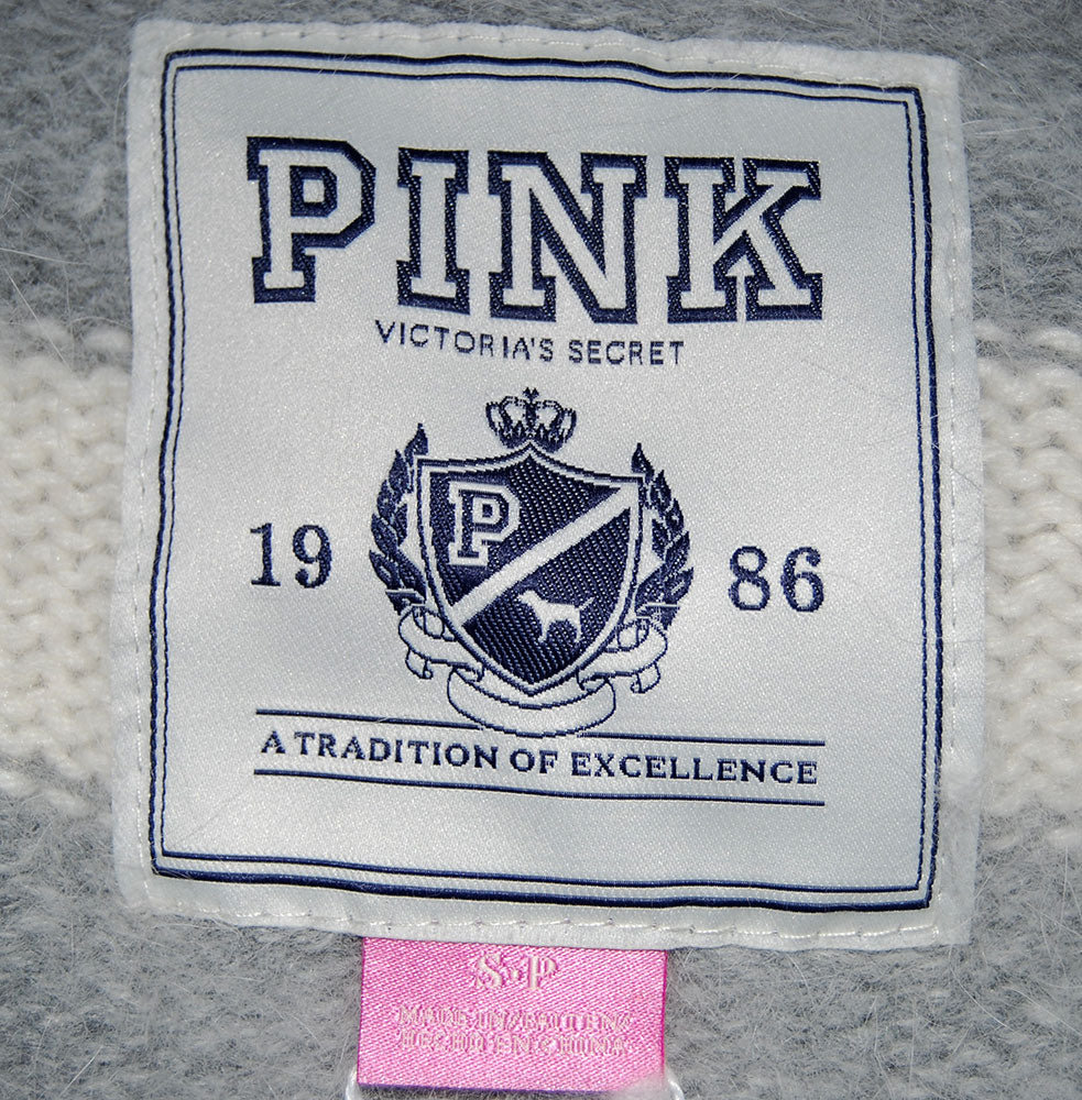 Grau/weiß gestreifter Angora-Cardigan für Damen von PINK 608-012