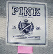 Woman's grey and white striped angora cardigan sweater with front pockets by Victoria's Secret PINK