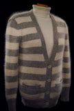 Woman's grey and white striped angora cardigan sweater with pockets by Victoria's Secret PINK