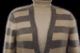Woman's grey and white striped angora cardigan sweater with front pockets by Victoria's Secret PINK