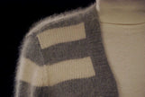 Woman's grey and white striped angora cardigan sweater with front pockets by Victoria's Secret PINK