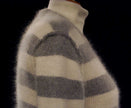 Woman's grey and white striped angora cardigan sweater with front pockets by Victoria's Secret PINK