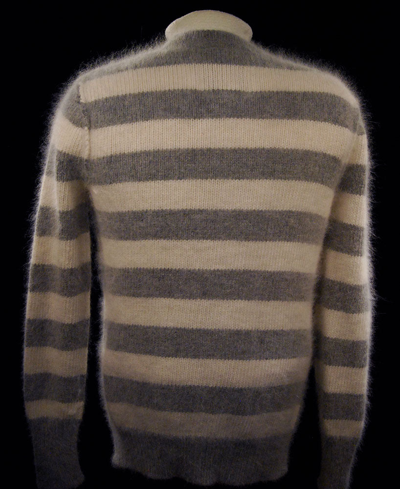 Grau/weiß gestreifter Angora-Cardigan für Damen von PINK 608-012