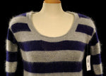 Woman's blue and grey striped angora scoop-neck sweater by Victoria's Secret in X-Small size