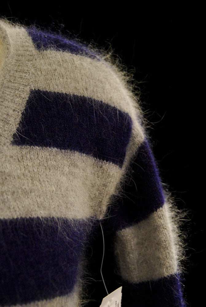 Woman's blue and grey striped angora scoop-neck sweater by Victoria's Secret in X-Small size