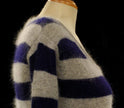 Woman's blue and grey striped angora scoop-neck sweater by Victoria's Secret in X-Small size