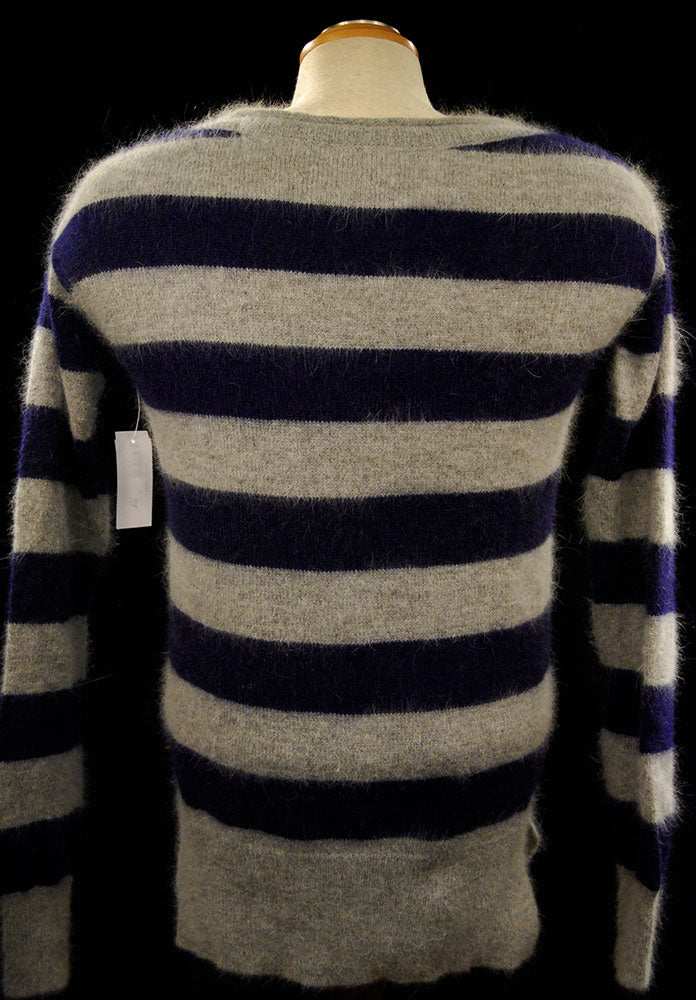 Woman's blue and grey striped angora scoop-neck sweater by Victoria's Secret in X-Small size
