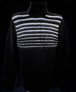 Men's soft black turtleneck lambswool and angora sweater with white horizontal stripes