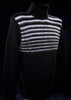 Men's soft black turtleneck sweater with horizontal white angora stripes made from lambswool blend