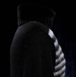 Men's soft black turtleneck sweater with white angora stripes, lambswool blend, size small