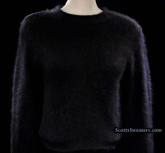 Woman's black angora crewneck sweater by Express Tricot in soft fuzzy fabric