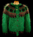 Colorful green woman's mohair cardigan sweater with metal buttons and nylon lining by Icelandic design