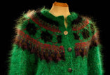 Colorful woman's mohair cardigan sweater with metal buttons and nylon lining, Icelandic design pre-owned green cardigan
