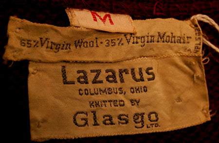 Burgundy red retro classic mohair V-neck sweater by Lazarus medium size