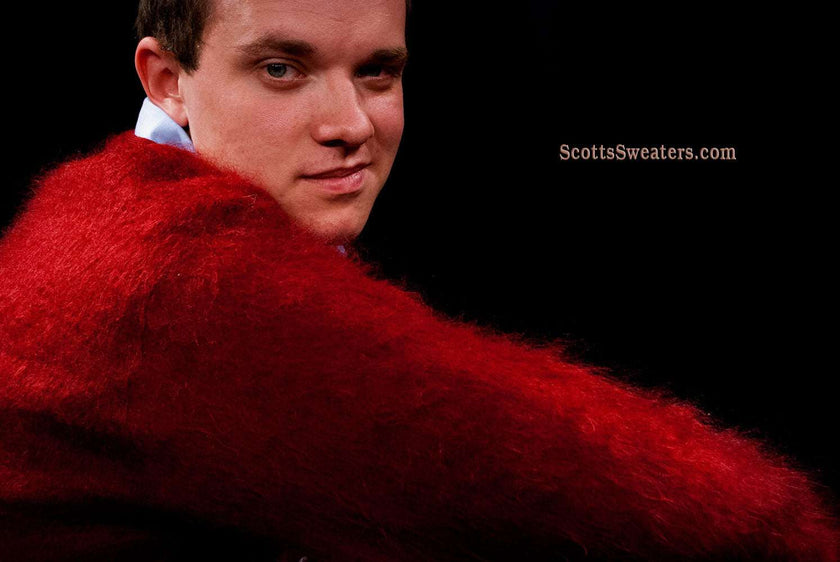 Burgundy red retro classic mohair V-neck sweater by Lazarus medium size
