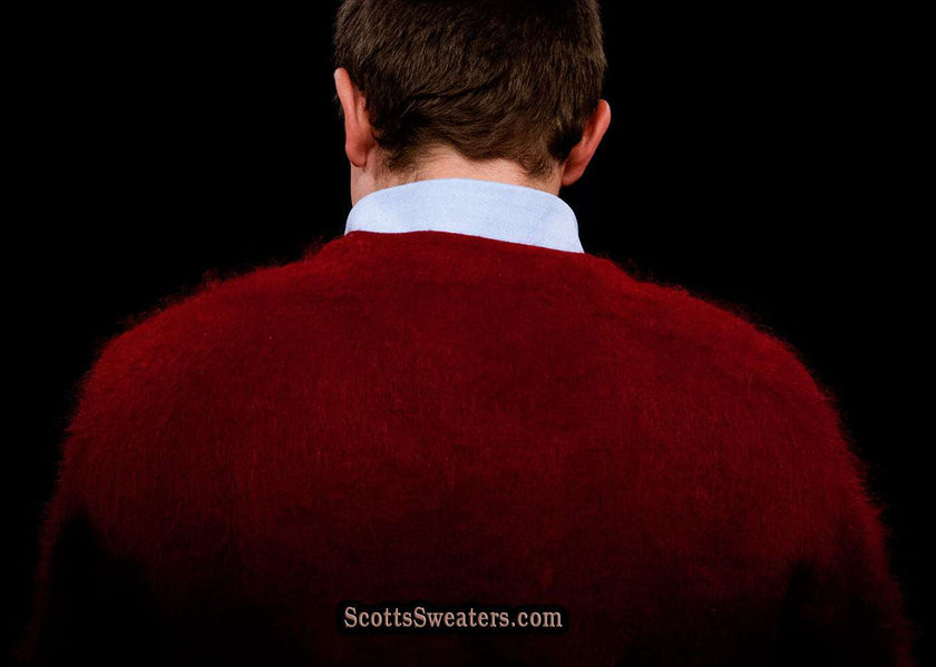 Burgundy red retro classic mohair V-neck sweater by Lazarus medium size