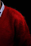 Burgundy red retro classic mohair V-neck sweater medium size by Lazarus