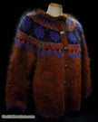 Colorful woman's mohair cardigan sweater with metal buttons and Icelandic design pattern