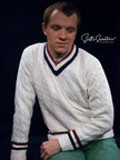 Men's retro cable-knit V-neck tennis sweater size small 100% acrylic pre-owned