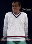 Men's retro cable-knit V-neck pullover tennis sweater size small 100% acrylic pre-owned