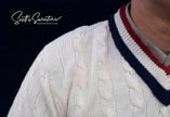 Men's retro cable-knit V-neck tennis sweater in size small, pre-owned, 100% acrylic