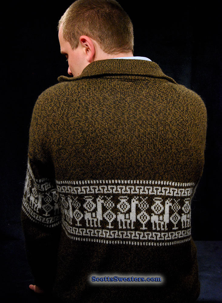 Herren-Rollkragenpullover aus Alpaka mit Reißverschluss und Azteken-Design