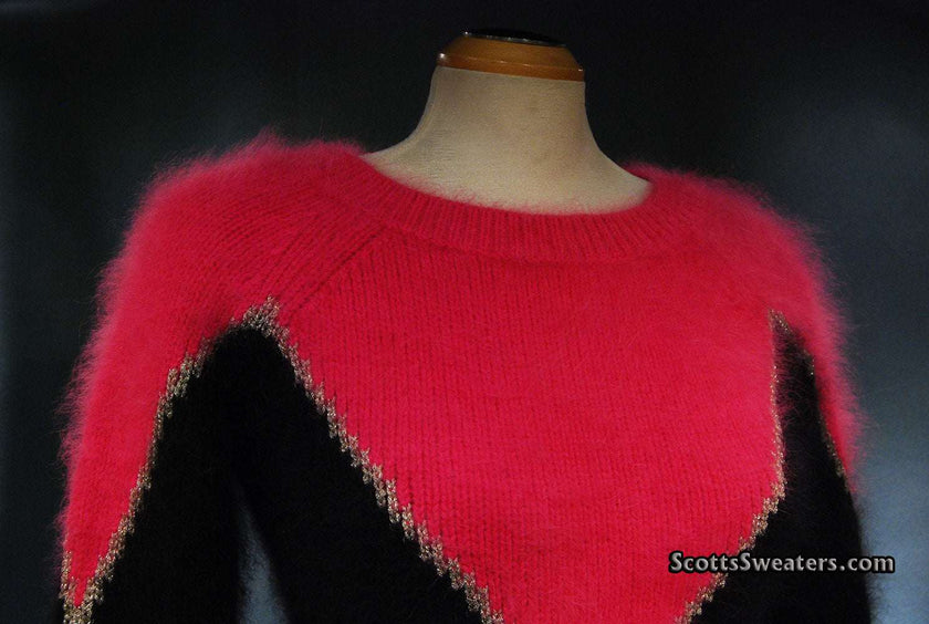 Two-tone angora sweater by Juicy Couture, soft and bold pullover design